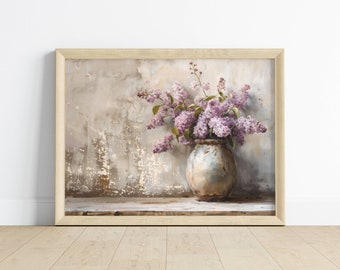 Purple Lilacs Still Life Vintage Painting, Flower Wall Art Printable, Floral Art Print, Lilacs Painting Last Minute Gift