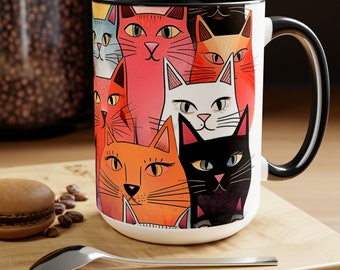 Adorable 15oz Coffee Mug with Playful Cats - Ceramic Cat Lover Cup - Gift for Cat Enthusiasts - Gifts - Cat Mug - PURRfect Coffe Cup
