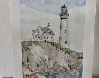 Phare sur les falaises à l'aquarelle