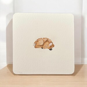 Sleeping Peace: Mini watercolor of a fawn - hand-painted