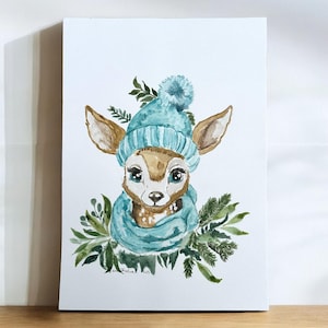 Winter Rehkitz - Handgemalte Aquarell Illustration