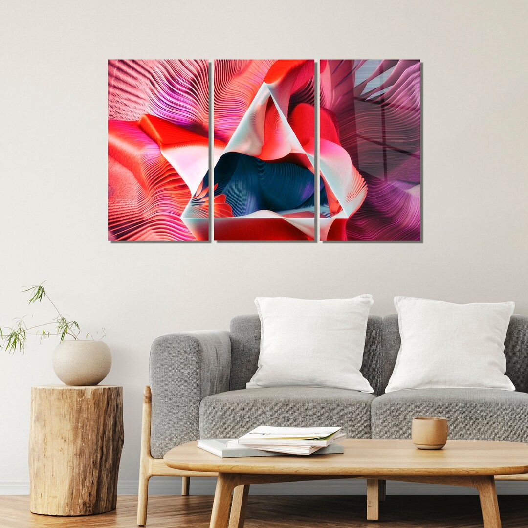 3 Piece Wall Decor, Abstract Wall Decor, Plexi UV Print, Pink Colors