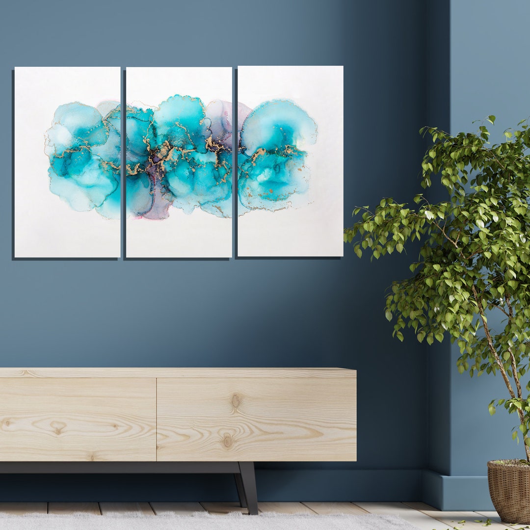 3 Piece Wall Decor, Abstract Wall Decor, Plexi UV Print, Blue Colors