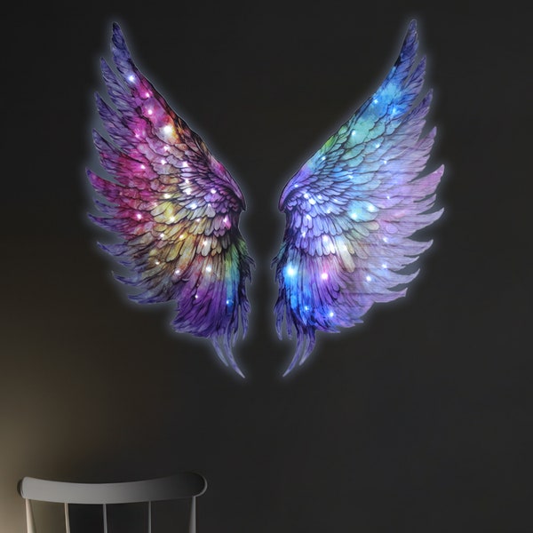 Customizable Pink and Purple Winged Wall Hanging, Angel Wings Decor, Livingroom Decor, Girls' Room Decor, Gift For Bride, Wings Night Light
