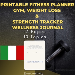 Italiaanse fitness-voedingsplanner | Trainingsschema, maaltijdplan en bodytracker Zelfzorg afdrukbare dagboek-pdf-bestand voor een gezonde levensstijloefening