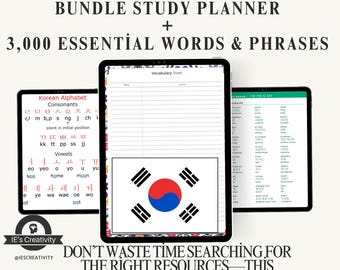 Paquete de aprendizaje de coreano: Planificador de estudio y frases esenciales