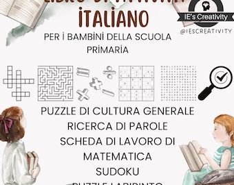 Libro de rompecabezas italiano para niños: crucigramas, sudokus y laberintos