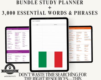 Paquete de aprendizaje de italiano: Planificador de estudio y frases esenciales (Descarga digital)