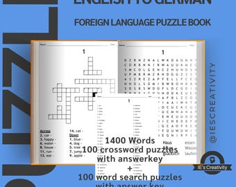 Englısh to German Printable Crossword And Word Search, 750 Words Word Matching with Sudoku 100 Language Learning Puzzles With Answer Key