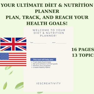 Alles-in-één dieet- en maaltijdplanner | Afdrukbare organizer, fitness, voeding, lichaamsbeweging, stemming, slaap, waterinname PDF gezondheidsdoelen Voortgangstracker