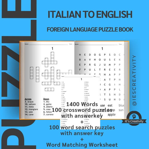 Italian to english bilingual language learning puzzles crossword, word  search, word matching with sudoku printable puzzle book, digital pdf - etsy  uk