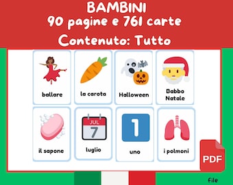 Tarjetas de vocabulario italiano para niños: Aprendizaje de inglés como segundo idioma (descarga digital)