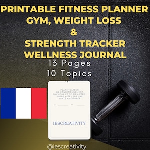 Franse fitness-voedingsplanner | Trainingsschema, maaltijdplan en bodytracker Zelfzorg Afdrukbaar dagboek PDF voor een gezonde levensstijl Oefening