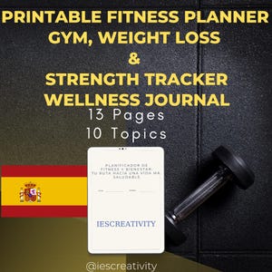 Spaanse fitnessvoedingsplanner | Trainingsschema, maaltijdplan en bodytracker Zelfzorg afdrukbaar dagboek pdf-bestand voor een gezonde levensstijloefening
