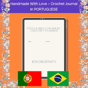 Planificador de crochet imprimible en portugués (PDF), inventario de hilos y ganchillos, seguimiento de proyectos, registro de patrones, planificador de regalos, diario digital de crochet, organizador