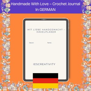 Planificador de crochet imprimible en alemán (PDF): inventario de hilos y ganchillos, seguimiento de proyectos, registro de patrones, planificador de regalos, diario digital de crochet y organizador.