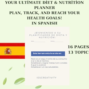 Spaanse alles-in-één dieet- en maaltijdplanner | Afdrukbare organizer, fitness, voeding, beweging, stemming, slaap, waterinname Gezondheidsdoelen voortgangstracker