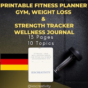 Duitse fitness-voedingsplanner | Trainingsschema, maaltijdplan en bodytracker Zelfzorg Afdrukbaar dagboek PDF voor een gezonde levensstijl Oefening