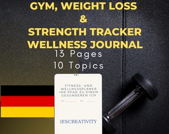 Planificador de fitness en alemán / Seguimiento de entrenamiento, comidas y actividad física (PDF imprimible)