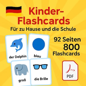 Flashcards de alemão para crianças, cartões de vocabulário ESL para impressão, alfabeto, cores, animais, verbos, formas, rotinas diárias, download digital, PDF