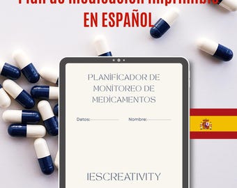 Planificador de seguimiento de medicamentos en español: Diario de salud imprimible (PDF)