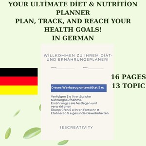 Duitse alles-in-één dieet- en maaltijdplanner | Afdrukbare organizer, Fitness, Eten, Oefening, Stemming, Slaap, Waterinname Gezondheidsdoelen Voortgangstracker