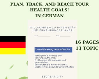 Planificador de dieta y comidas en alemán: Seguimiento de salud imprimible (PDF)
