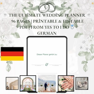 Eleganter Hochzeitsplaner in Deutschland als PDF zum selbst ausdrucken | 97 Seiten Braut Organizer | Gästeliste, Budget, Checklisten, Honeymoon, Bride kit Verlobung