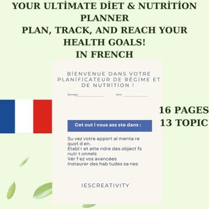 Franse alles-in-één dieet- en maaltijdplanner | Afdrukbare organizer, Fitness, Eten, Oefening, Stemming, Slaap, Waterinname Gezondheidsdoelen Voortgangstracker