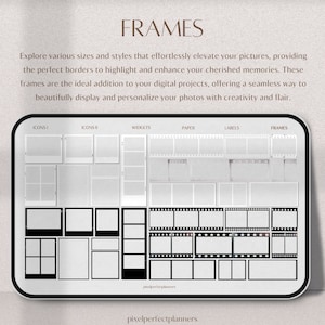 Frames Galore: Discover a plethora of frame options in various sizes, perfect for showcasing and highlighting digital photos or important notes, adding a professional and aesthetic touch to your designs.