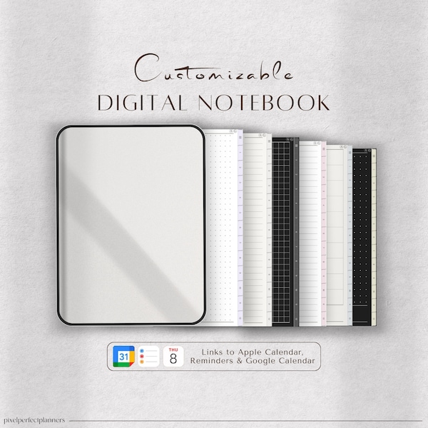 Digital Notebook | GoodNotes Notebook, Ipad Notebook, Student Notebook, Notability Templates, Notebook Journal, Dotted, Lined, Grid, Cornell