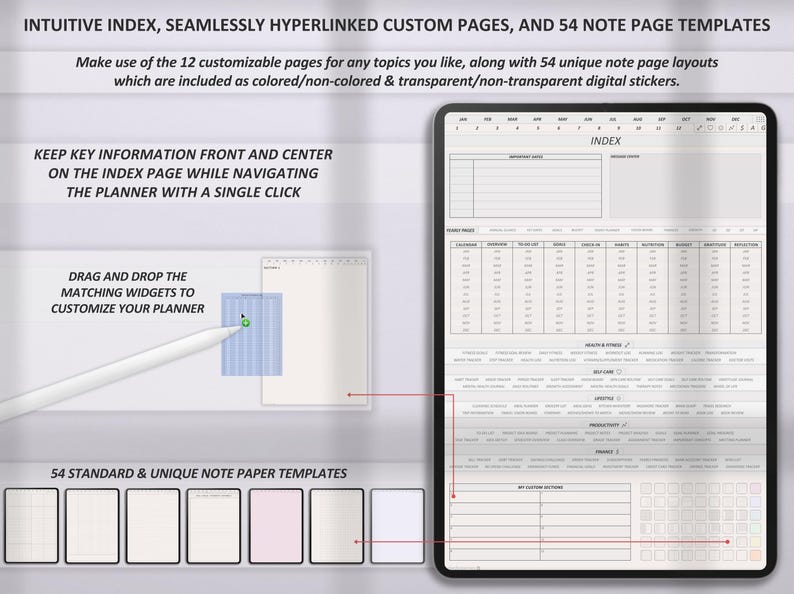 2026 digital ADHD friendly planner fully dated with detailed daily pages, vertical modern design for Goodnotes Notability iPad Samsung Tab digital planning