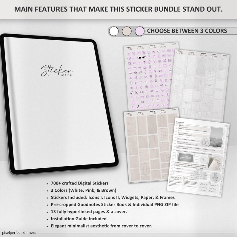 GoodNotes Digital Sticker Book | PNG Zip File Precropped iPad Stickers – Minimalist, Aesthetic, and Cute Planner Stickers