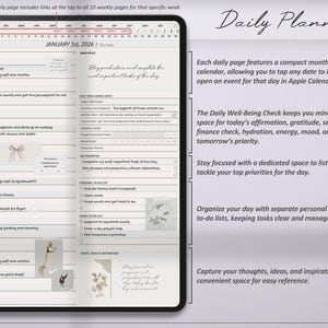 Digital 2026 ADHD planner with dated minimalist modern vertical templates designed for iPad tablets, fully compatible with Goodnotes and Notability apps