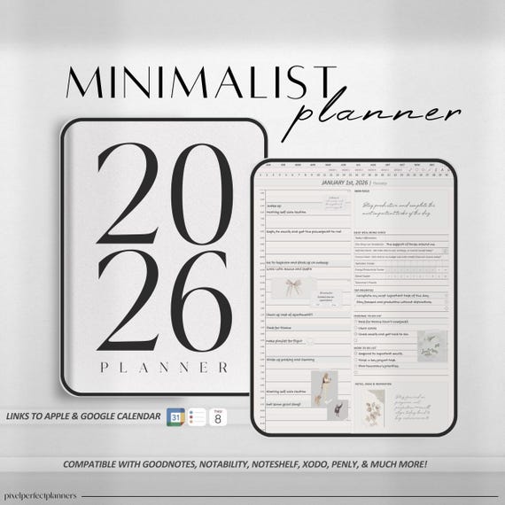 All-In-One Digital Planner 2026, Digital Journal, Digital Goodnotes Template, Monthly, Weekly, Daily Planner, Minimalist Notability Notebook