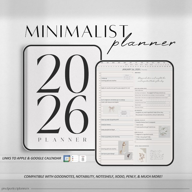 All-In-One Digital Planner 2026, Digital Journal, Digital Goodnotes Template, Monthly, Weekly, Daily Planner, Minimalist Notability Notebook