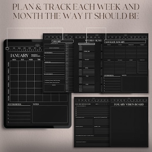 Dark Mode Digital Planner: Undated, Goodnotes iPad Journal (PDF) image 5