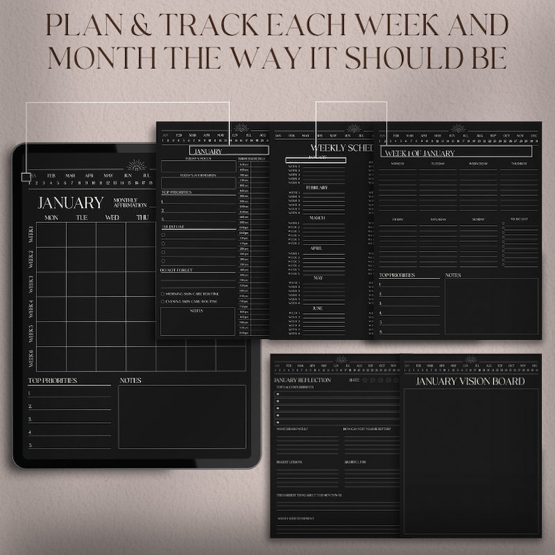Dark Mode Digital Planner: Undated, Goodnotes iPad Journal (PDF) image 5