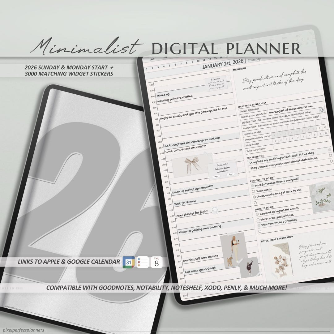 2026 Minimalist Digital Planner: Goodnotes, Notability, iPad (digital Download, Free Stickers ...