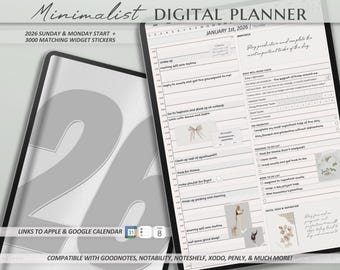 2026 Digital Planner for Goodnotes, Notability, iPad & Samsung Tab | Aesthetic Planner | Minimalist Modern Vertical | Dated