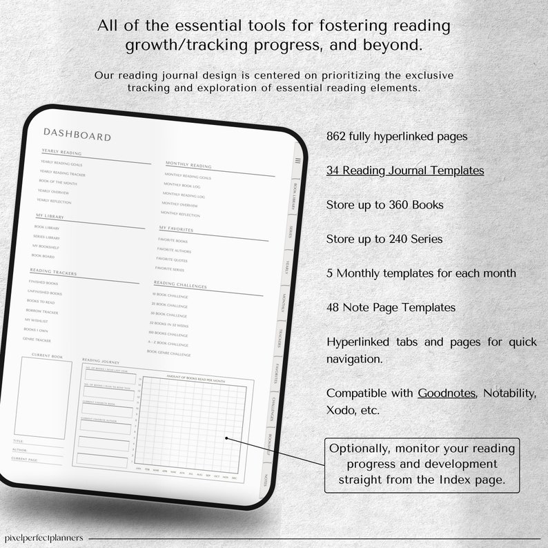 Digital Library Journal | Record Your Reading | Track Books, Book Inventory, E-Reader Planner, Booklist for iPad, Digital Notebook