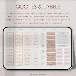 Quotes and Labels: Elevate your digital spaces with succinct yet powerful one-word labels and inspiring quotes, designed to motivate, organize, and lend depth to your creative endeavors.