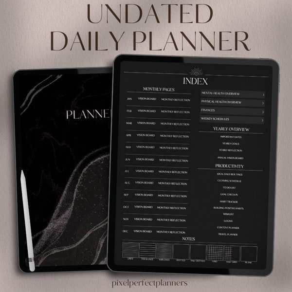 Dark Mode Digital Planner | Daily Journal | Digital Planner | Night Mode GoodNotes Planner | 2024 Planner for iPad, GoodNotes & Notability