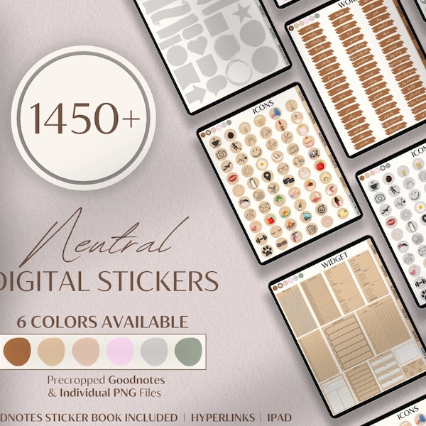 Neutral Goodnotes Digital Stickers, For Everyday Use, Aesthetic Stickers, Modern Daily Stickers, Pre-crop Stickers, Hyperlinked Sticker Book