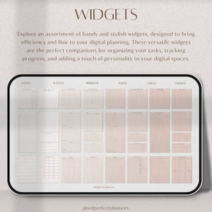 Widgets: Explore a diverse array of functional and visually appealing widgets—schedule trackers, habit reminders, and more—that seamlessly integrate into digital planners and journals, enhancing organization and productivity.