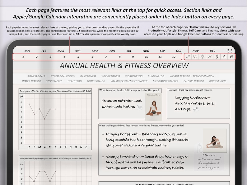 All-in-one 2026 ADHD planner digital download with modern vertical layout for iPad and tablet users, fully dated for Goodnotes and Notability productivity planning