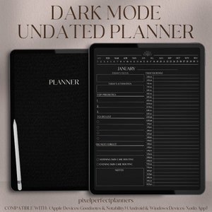 Digital Planner, Undated Digital planner, Dark Mode Digital Journal, Goodnotes Planner, iPad Planner, Daily Notability Planner, ADHD Planner