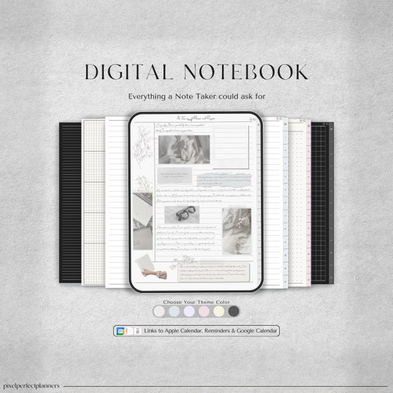 Digital Notebook | Goodnotes Digital Journal, Lined, Grid, Dotted, Blank, Cornell and Schedule Note Templates, For iPad & Tablet, Notability