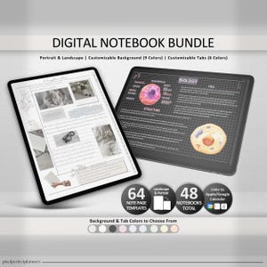 Quaderno digitale Goodnotes BUNDLE, diario digitale a 12 schede per app per prendere appunti, modelli di appunti digitali, pagine a righe/griglia/Cornell di Notability