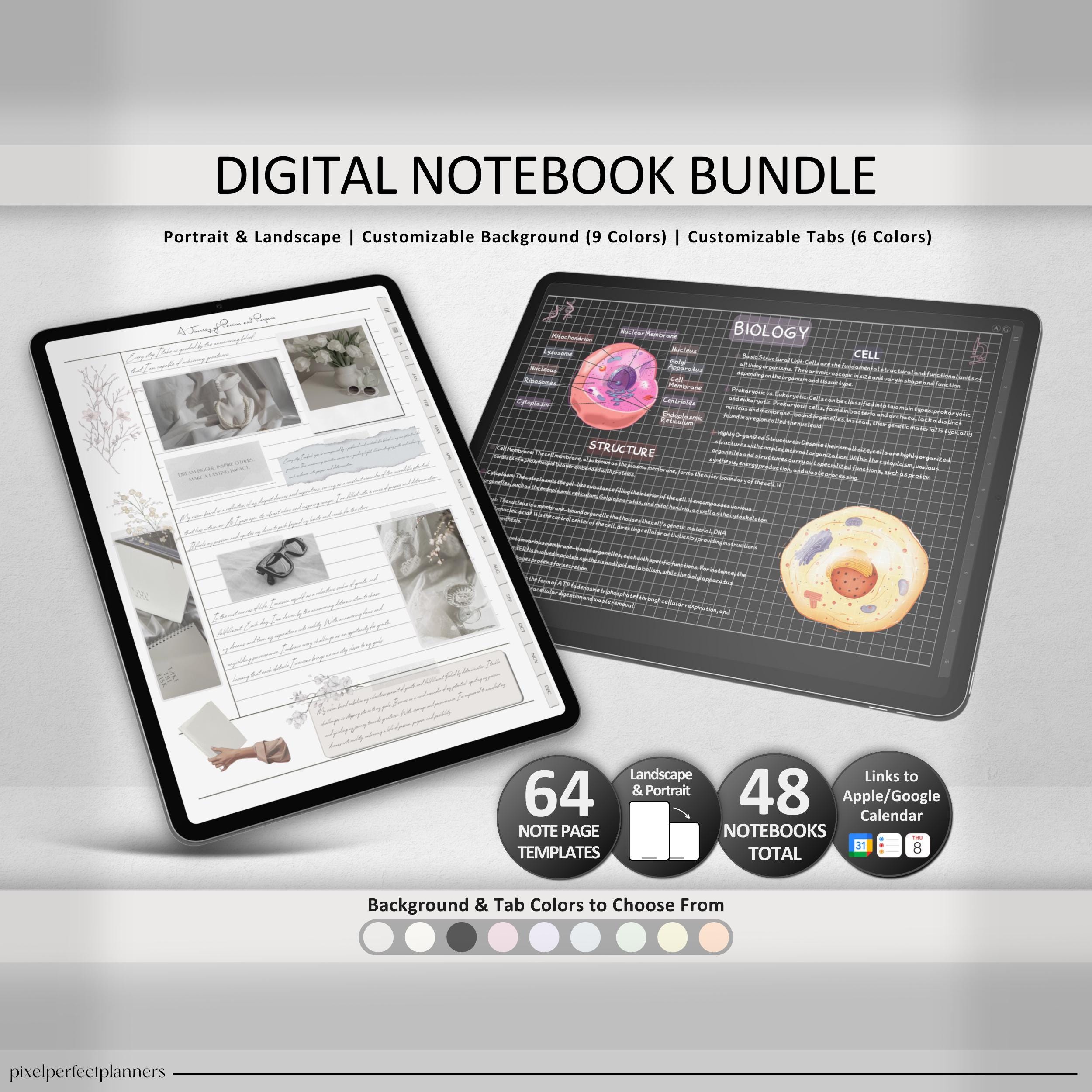 Digital Notebook Goodnotes BUNDLE, 12 Tab Digital Journal for Note-taking Apps, Digital Notes Templates, Notability Lined/Grid/Cornell Pages